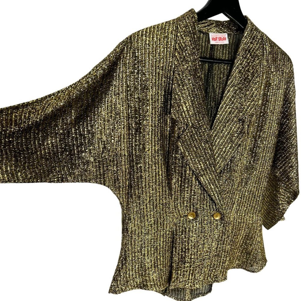 Vintage 70s Gold Metallic Dolman Sleeve Blazer Medium - Picture 2 of 8